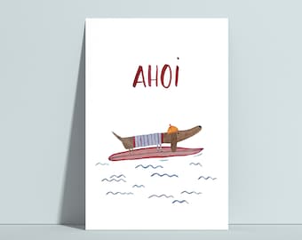 Postkarte Dackel Ahoi