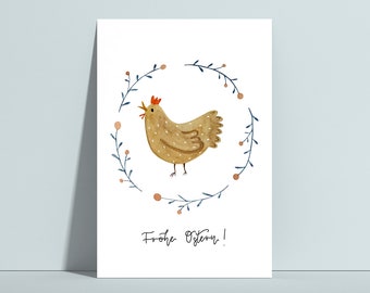 Osterkarten Huhn, Ostergruß, Osterkarte, Frohe Ostern, Postkarte Ostern, Schöne Ostern, Ostern Grußkarte