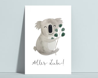 Geburtstagskarte Koala, Kindergeburtstag, Glückwunschkarte, Postkarte Koala