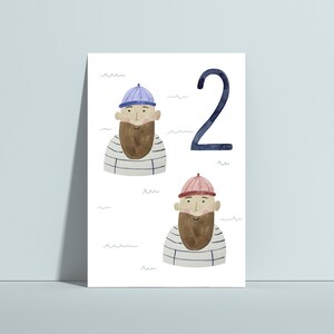 Zahlenpostkarte, 2. Geburtstag, Nordsee Postkarte, Zahlenposter, Postkarte Zahlen, Geburtstagskarte, Einschulung