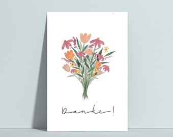 Postkarte "Danke", Dankeschön, Blumenstrauß, Blumen, Freundschaft, Geschenk