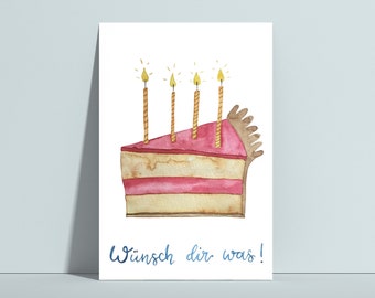 Postkarte "Wünsch dir was!", Geburtstag, Glückwunsch, Geburtstagskarte, Kuchen, Happy Birthday, Geschenk