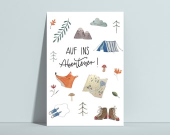 Postkarte "Auf ins Abenteuer!", Karte Wandern, Postkarte Abenteuer, Postkarte Urlaub