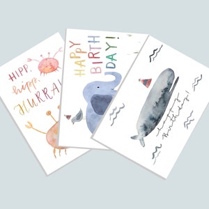 Postkarten-Set Glückswunsch Tiere, Geburtstag, Tiere, Wal, Happy Birthday, Glückwunschkarte, Postkarte Geburtstag, Kindergeburtstag