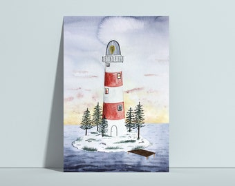 Weihnachtskarte Leuchtturm, Postkarte Weihnachten, Weihnachtsgrüße, Karte Weihnachten, Weihnachtswünsche,