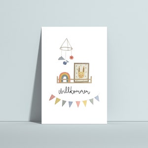Postkarte Willkommen, Karte zur Geburt, Geburtskarte zum personalisieren