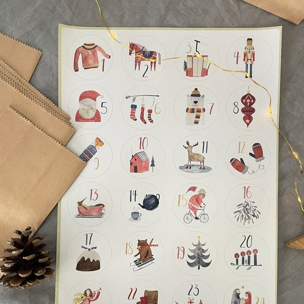 Adventskalender Zahlen | Aufkleber | Adventskalender zum Befüllen | DIY Adventskalender | Adventskalender Tüten | Adventskalender-Sticker