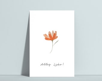 Pocztówka „Alles Liebe”, Geburtstagskarte, Blumengruß, Geburtstag, Glückwunsch, Wszystkiego najlepszego, Geschenk