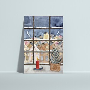Weihnachtskarte Fenster, Karte Weihnachten, Postkarte Weihnachten, Weihnachtsgrüße, Weihnachtswünsche, Weihnachtslandschaft Bild 1