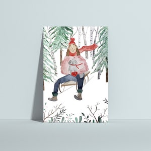 Weihnachtskarte Schlittenfahrt, Postkarte Weihnachten, Weihnachten, Weihnachtsgrüße, Weihnachtskarte Hund