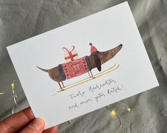 Postkarte "Weihnachtsdackel", Weihnachtskarte, Dackel Weihnachten, Weihnachtsgrüße, Dackel Postkarte, Dackel Grußkarte, Weihnachtskarte Hund