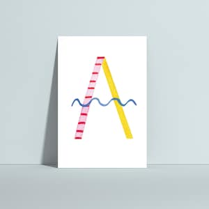 Postkarte A, Buchstaben Karte, ABC, Namen, Girlande, Alphabet, Buchstaben-Postkarte, Wimpel, Einschulung, personalisiertes Geschenk