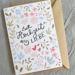 Hochzeitskarte mit Blumenmotiv – Grußkarte zur Hochzeit DIN A6, inkl. Papier d'emballage, romantische Karte zum Verschenken