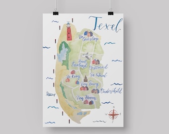 A4 Poster "Texel, Insel, Texel Karte, Nordsee, Meer."