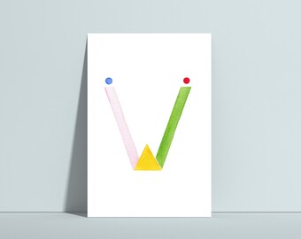 Buchstabenkarte W, ABC Karten, Alphabet Karten, Buchstabengirlande, Namensgirlande, Namensschild Kinderzimmer, Geschenk zur Geburt