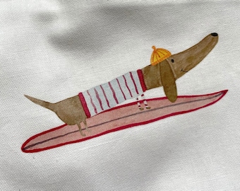 Bügelbild Dackel, Aufnäher, Bügelbild Aufnäher, Hund, Dackel, Surfen
