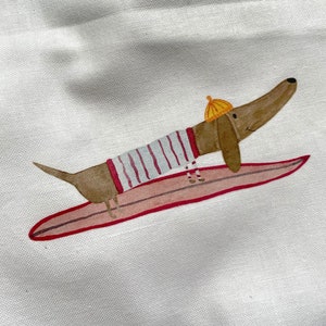 Bügelbild Dackel auf Surfboard