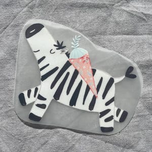 Bügelbild Einschulung Zebra, Geschenk Schulanfang, Schultüte, Bügelbild Schulkind