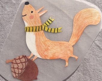 Bügelbild  Eichhörnchen Aufbügler für Kinder – Bügelmotiv Waldtiere für Kinderkleidung, DIY Bügelbild Herbst