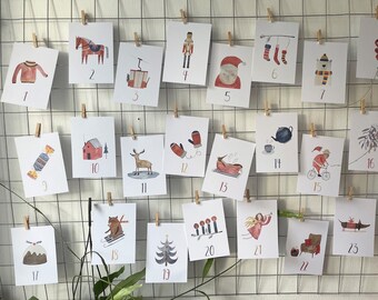 Postkarten Adventskalender, Adventskalender Karten, weihnachtliche Postkarten, Adventskalender Frau, besinnlicher Adventskalender