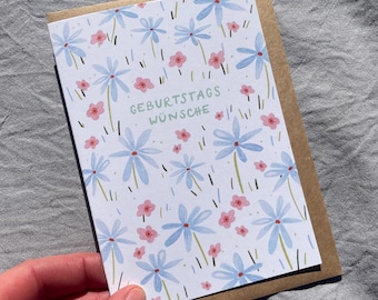 Geburtstagskarte 'Blumenwiese' , Aquarell Grußkarte inkl. Umschlag, Karte zum Geburtstag