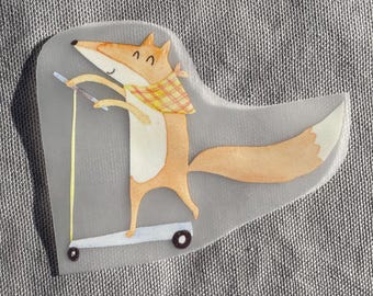 Bügelbild Fuchs auf Roller, Aufnäher, Bügelbild Tier, Kind, Geschenkidee
