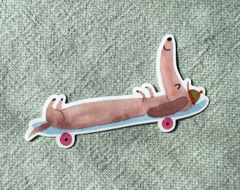 Aufkleber Dackel auf Skateboard, Laptop-Sticker, Aufkleber, Planer-Sticker, Dackel