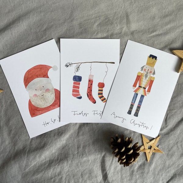 Postkarten-Set Weihnachten, Weihnachtskarten,Nussknacker, Weihnachtsgrüße, Nikolaus, Geschenk, Grußkarten