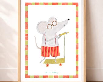 Kinderzimmer Poster Modern „Maus“ | Buntes Aquarell Wandbild | Spielzimmer Deko