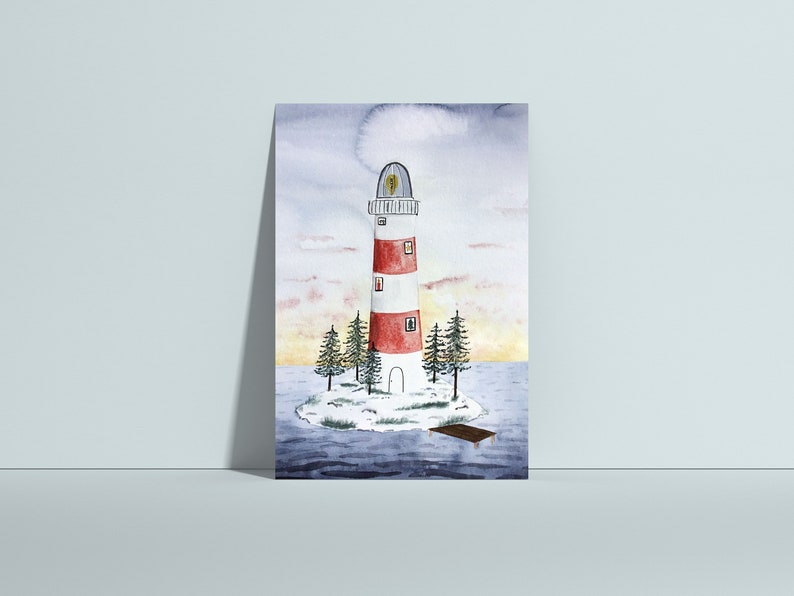 Weihnachtskarte Leuchtturm, Postkarte Weihnachten, Weihnachtsgrüße, Karte Weihnachten, Weihnachtswünsche, Bild 1