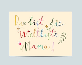 Postkarte Weltbeste Mama, Muttertag, Geschenk, beste Mama