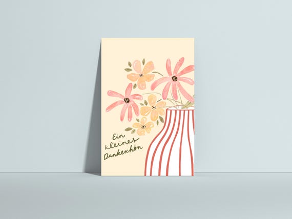 Postkarte 'Ein kleines Dankeschön' – Florales Design mit Blumen in Vase – Dankeskarte, Grußkarte, Blumenkarte, Geschenkidee