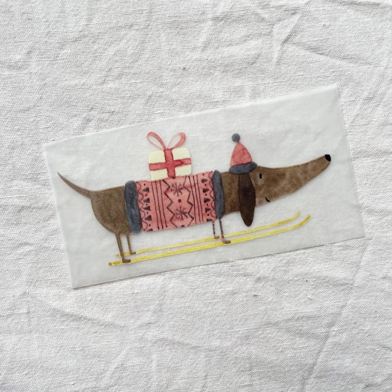 Bügelbild Weihnachts-Dackel, Aufnäher, Bügel Aufnäher, Dackel, Hund, Schlitten, Weihnachten, aufbügelbar