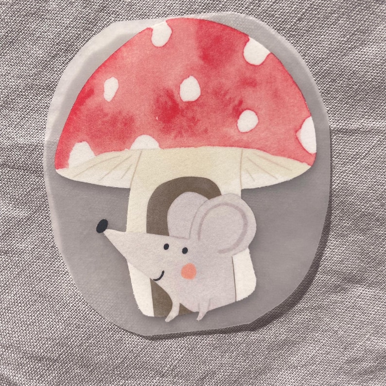 Bügelbild Maus im Fliegenpilz – Aufbügler Kinder, Herbst Kinderkleidung, DIY Bügelmotiv Süß bild 1