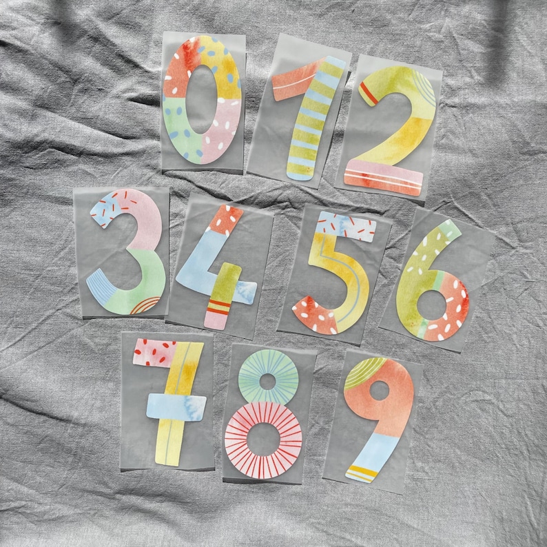 Bügelbild Zahlen in Pastell – Perfekt für Geburtstagsshirts & DIY Textildesign bild 1