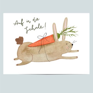 Karte zur Einschulung Hase, Schulanfang, Schulkind Karte, Schultüte, Geschenk