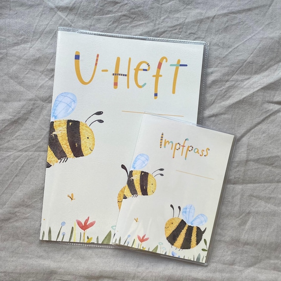 U-Heft Hülle, Impfpass, Biene, personalisiert, Geschenk zur Geburt, mit Fach für Impfpass und Gesundheitskarte
