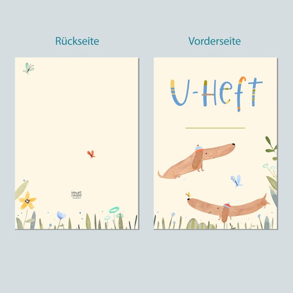 U-Heft Hülle, Impfpass, Dackel Design,  personalisiert, Geschenk zur Schwangerschaft oder Geburt, mit Fach für Impfpass und Gesundheitskarte