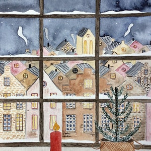 Weihnachtskarte Fenster, Karte Weihnachten, Postkarte Weihnachten, Weihnachtsgrüße, Weihnachtswünsche, Weihnachtslandschaft Bild 2