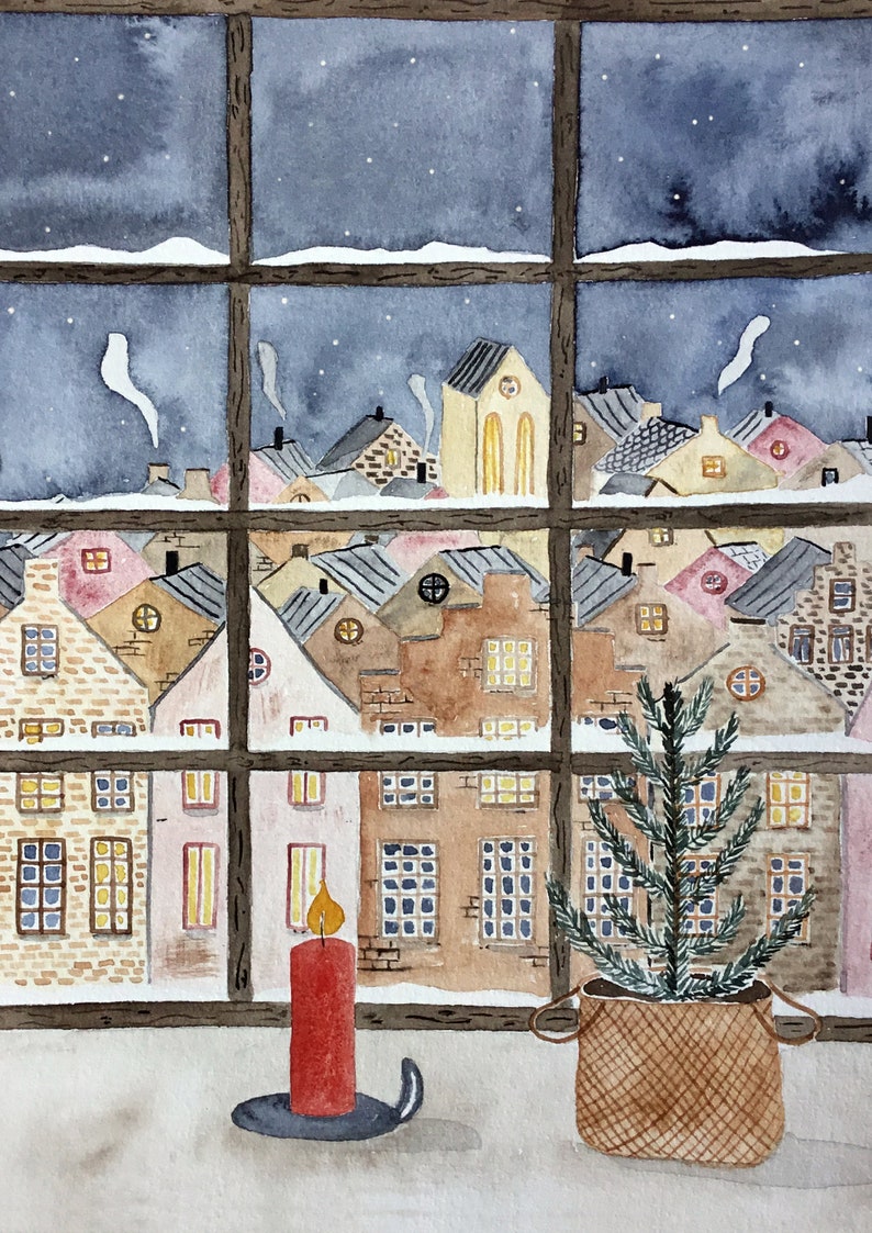 Weihnachtskarte Fenster, Karte Weihnachten, Postkarte Weihnachten, Weihnachtsgrüße, Weihnachtswünsche, Weihnachtslandschaft Bild 2