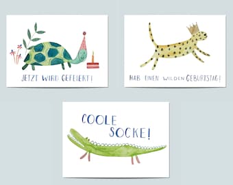 Jeu de cartes postales « Kinder », Cartes postales, Glückwunschkarten, Tier Postkarten, Jeu de cartes routières Tiere, Cartes routières intermédiaires, Glückwunsch Karte