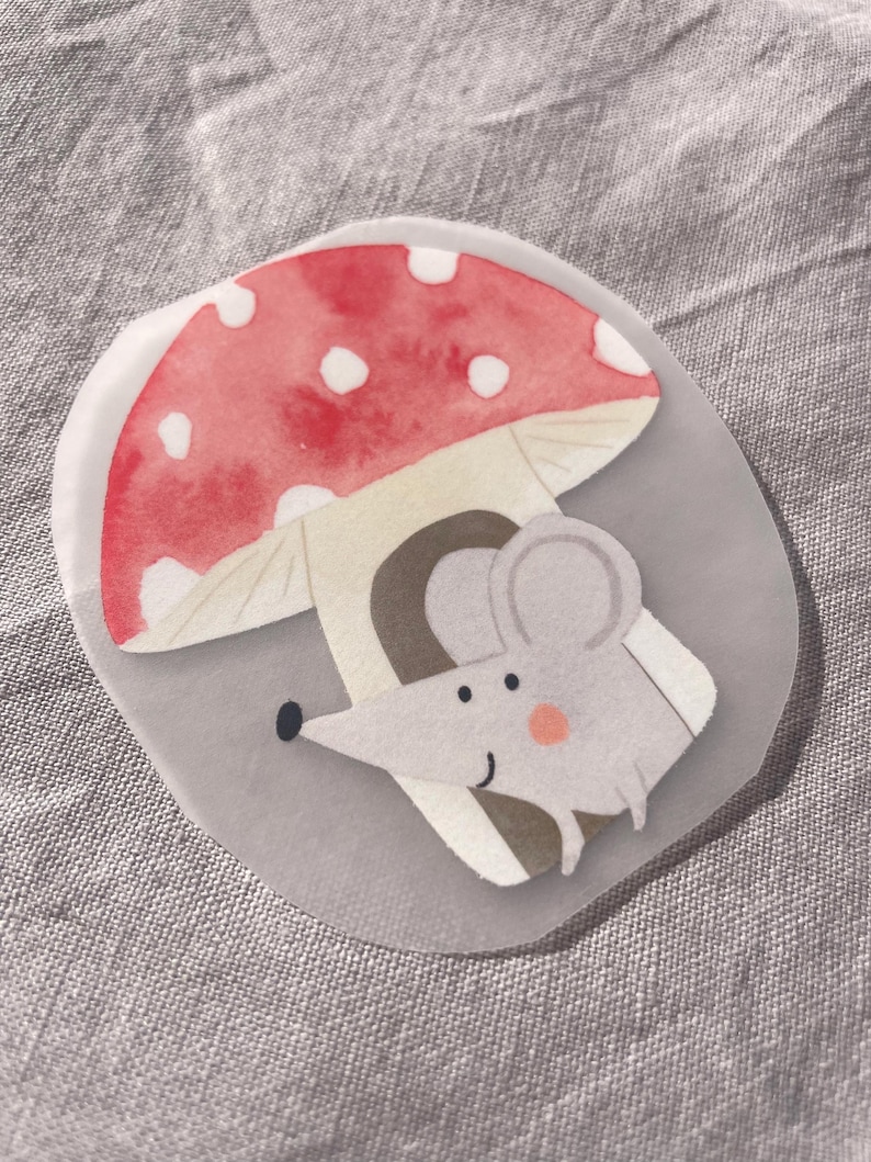Bügelbild Maus im Fliegenpilz – Aufbügler Kinder, Herbst Kinderkleidung, DIY Bügelmotiv Süß bild 2