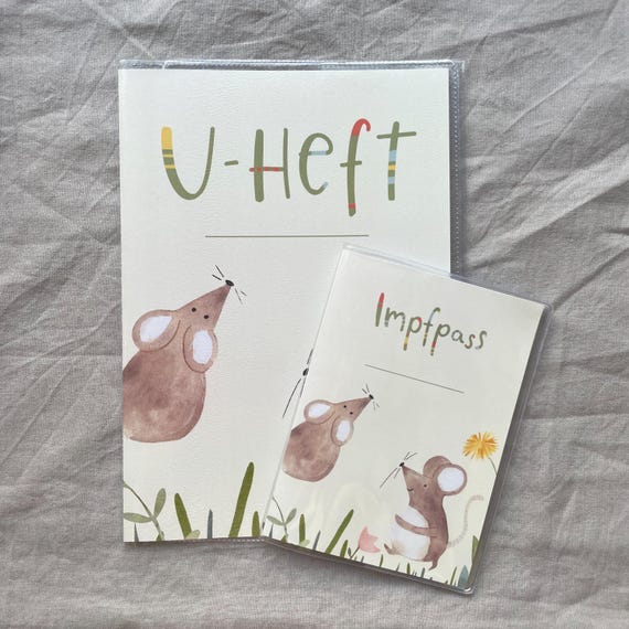 U-Heft Hülle, Impfpass, Maus personalisiert, Geschenk zur Geburt, mit Fach für Impfpass und Gesundheitskarte