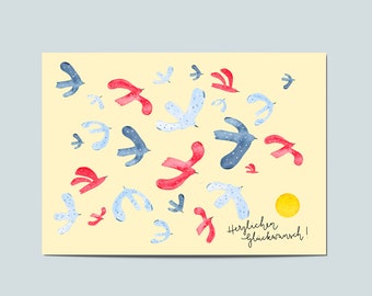 Glückwunschkarte Vögel, Geburtstag, Grußkarte, Postkarte, Geschenk, Freundin, Frau