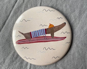 Magnet/ Button Surf-Dackel, Kühlschrankmagnet, Button, Geschenkidee