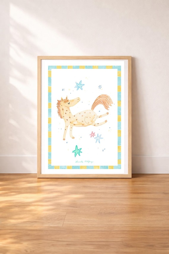 Kinderzimmer Poster Modern „Pferd“ | Buntes Aquarell Wandbild | Spielzimmer Deko