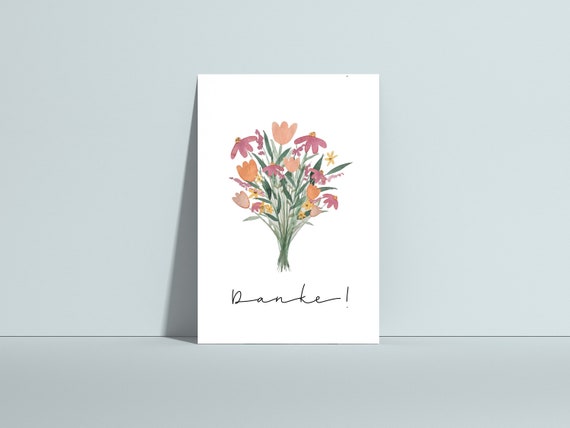 Postkarte "Danke", Dankeschön, Blumenstrauß, Blumen, Freundschaft, Geschenk