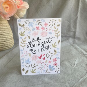 Hochzeitskarte mit Blumenmotiv – Grußkarte zur Hochzeit DIN A6, inkl. Kraftpapper Umschlag, romantisk karte zum Verschenken bild 5