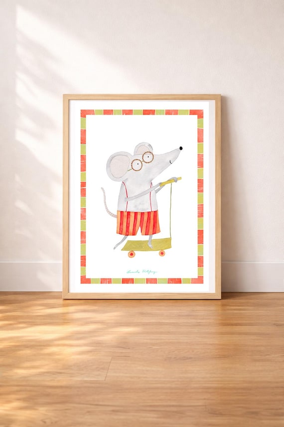 Kinderzimmer Poster Modern „Maus“ | Buntes Aquarell Wandbild | Spielzimmer Deko