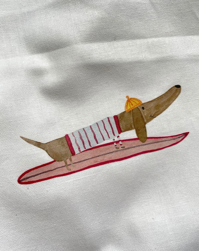 Bügelbild Dackel auf Surfboard